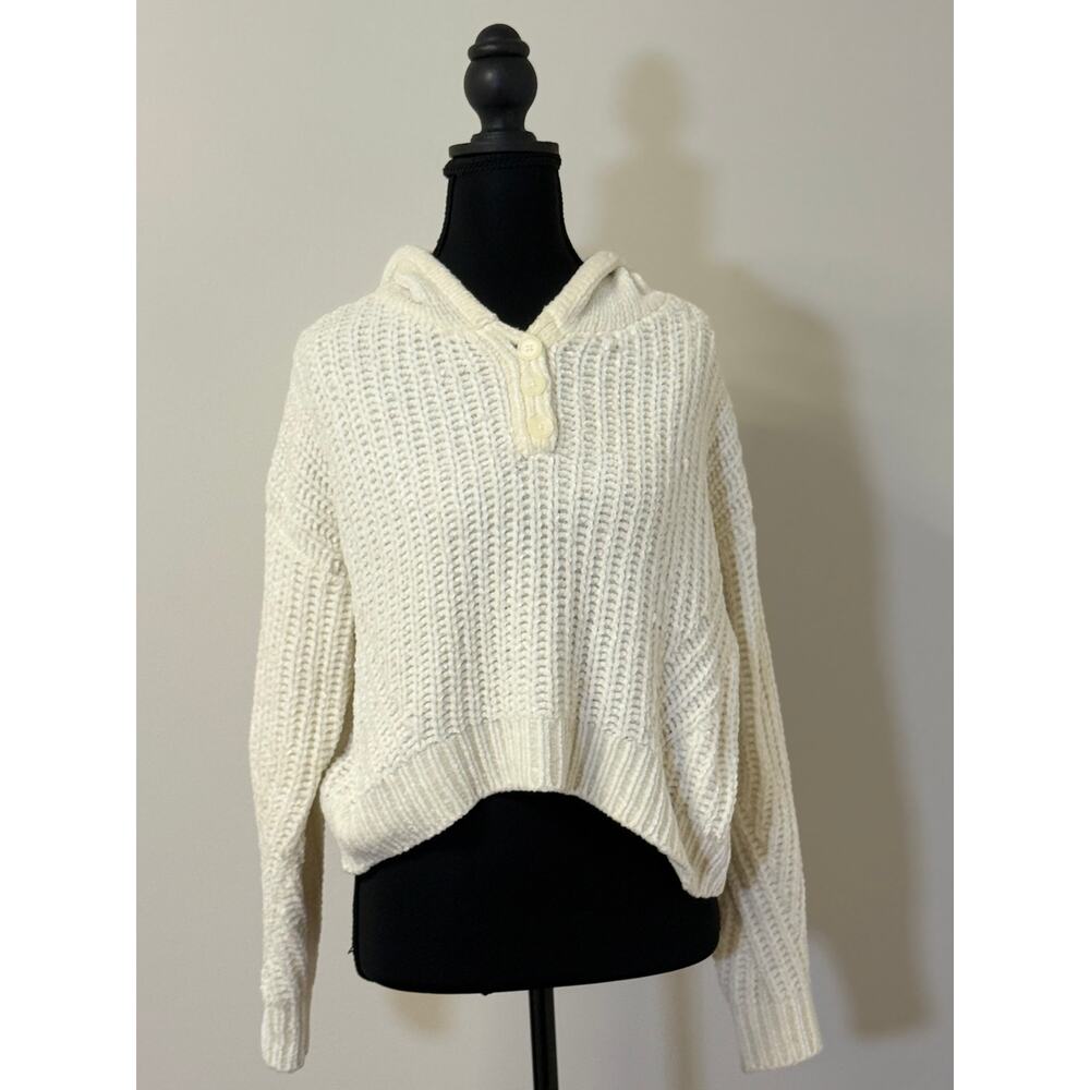 Aeropostale Chunky Knit Cream Cropped Hoodie